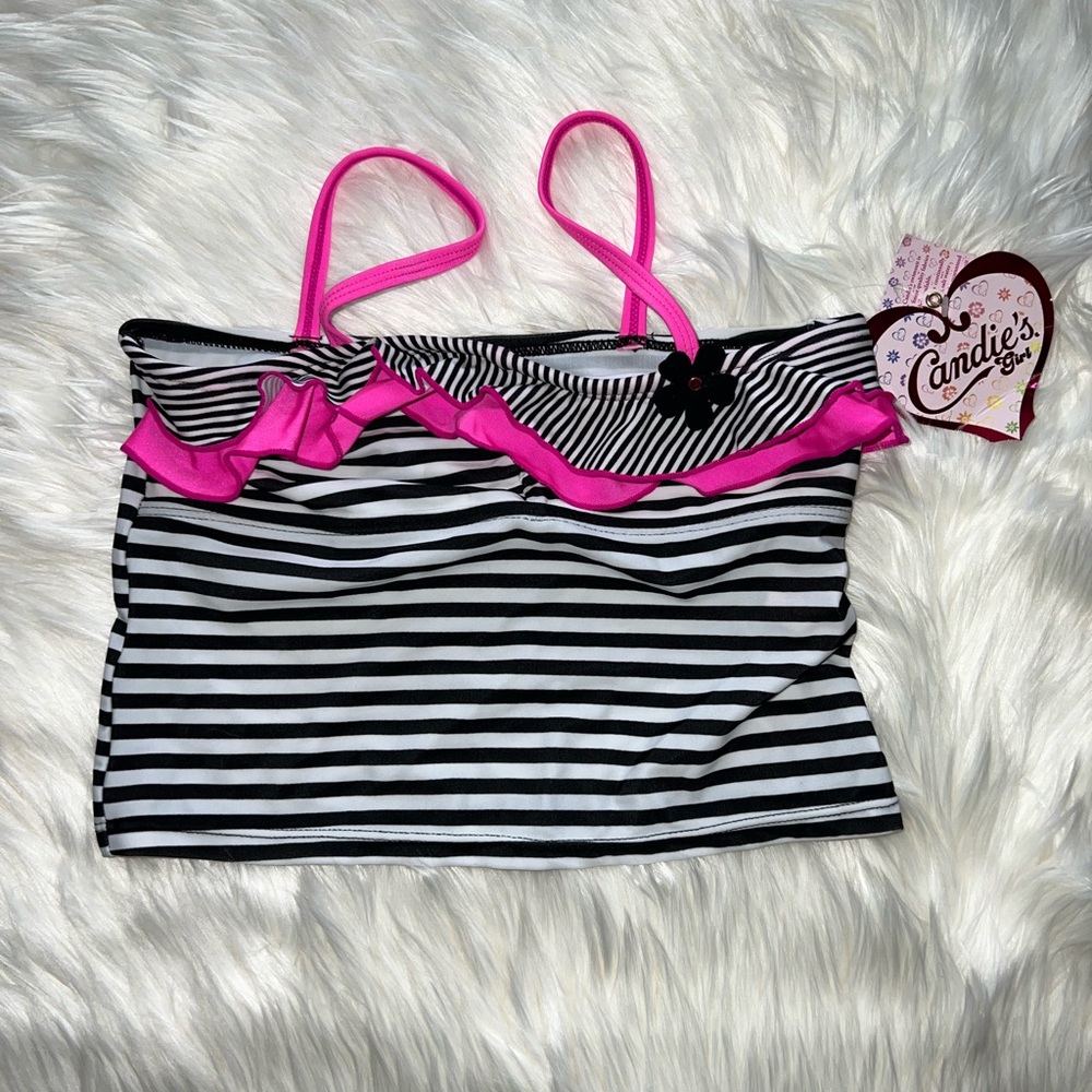 NWT Candie’s Girl swimsuit top only. Black/white/pink size 12